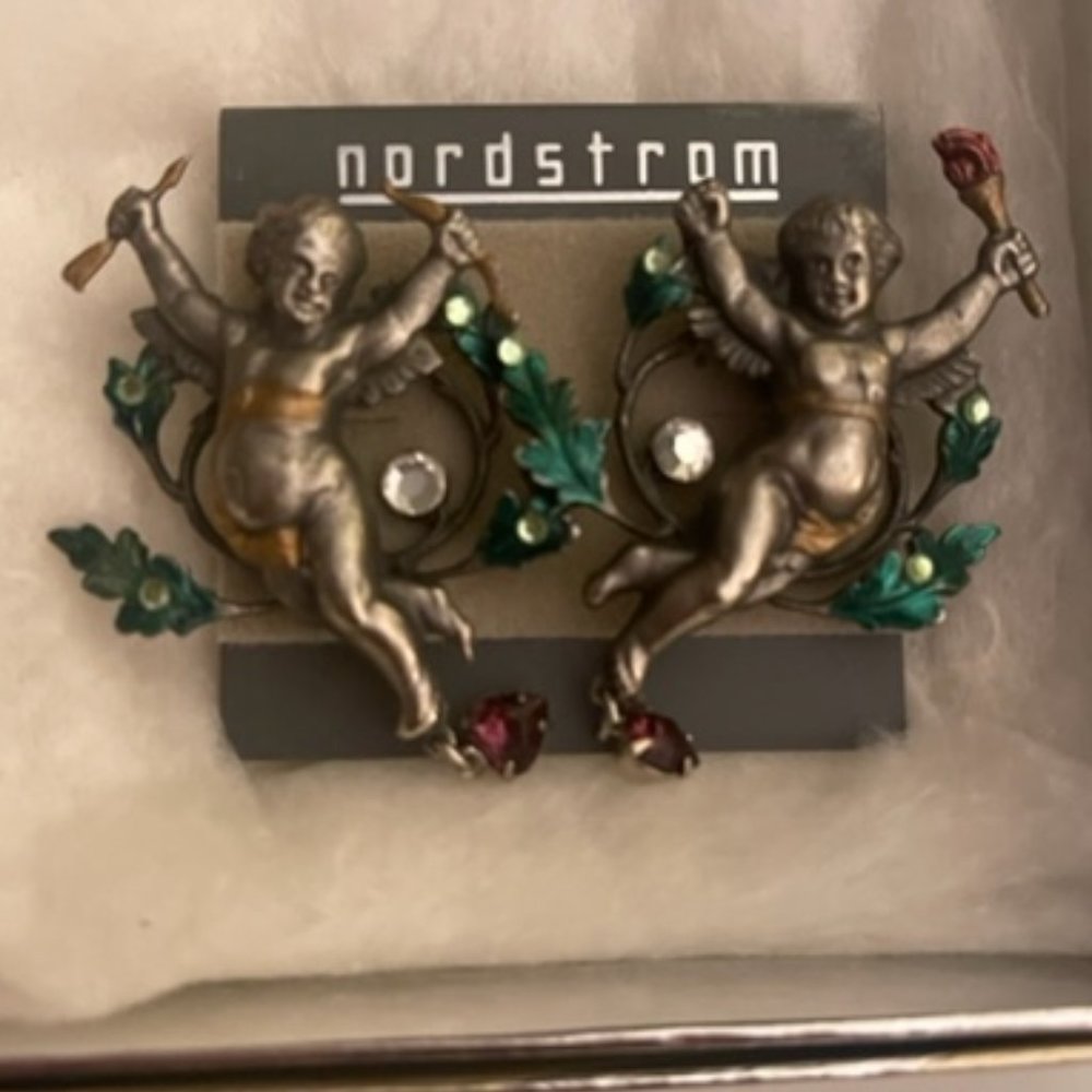 One of a kind "Cherub" pierced earrings with rhinestones - brand new; never used